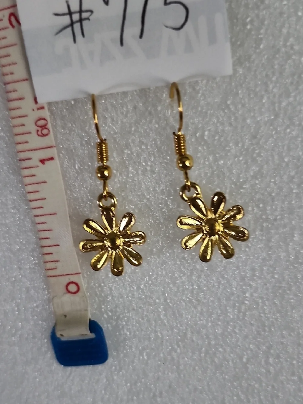 Hand Crafted Gold Floral Daisy Drop Earrings - Picture 3 of 5